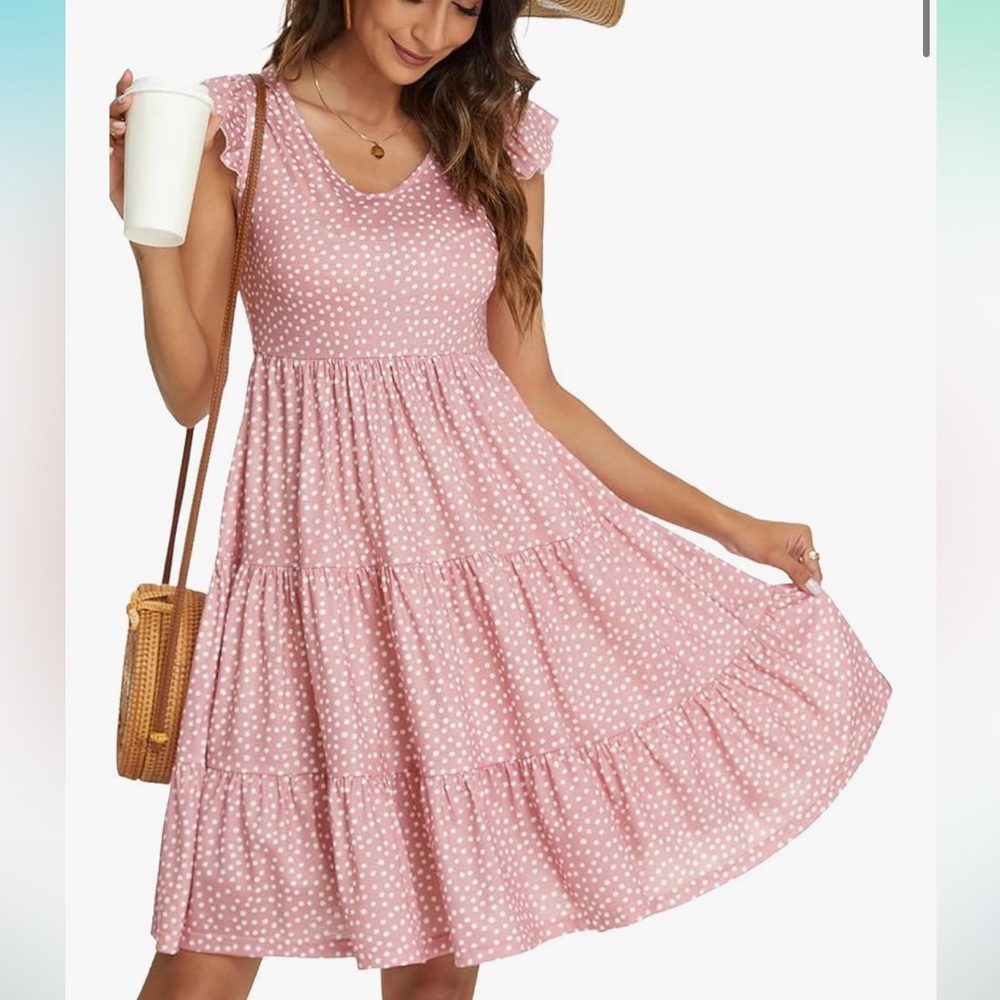 Pink Polka Dot Summer Sun Dress Women’s Size Medium